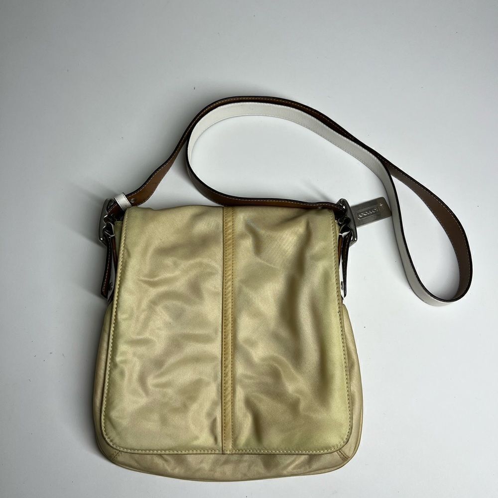Coach Messenger Crossbody Bag Nylon Leather White & Tan J3K-6253